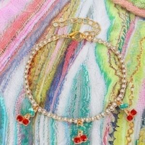 MODCLOTH GOLD RHINESTONE CHERRIES ANKLET